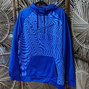 Nike Mens Dri-FIT Blue Wavy Tiger Stripe Pullover Hoodie Large Standard Fit